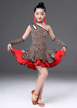 Concurența Fete Latino Rochie De Dans Costume Copil Leopard Cereale Costume De Dans Latino, Rochie Dans Pentru Fete Latino Rochie Dans