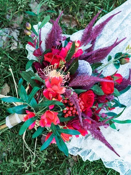 HIMSTORY Retro Roșu Flori de Nunta Buchete de Mireasa Artificiale de Trandafiri de Mătase Neregulate Flori de Nunta Mirese Buquet Decor Acasă