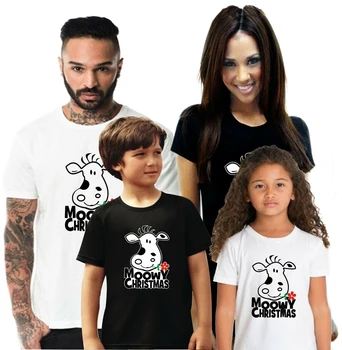 XMAS MOOWY CRĂCIUN DRĂGUȚ ANIMAL MOO ALB NEGRU VACA MOOWEY CRĂCIUN Potrivire Familie Tinutele T - Shirt