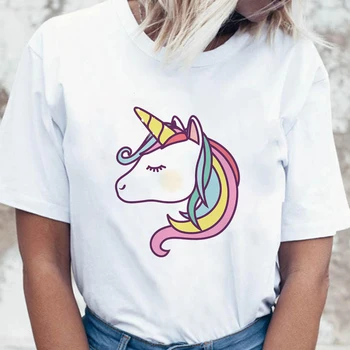 Desene animate Unicornul de Imprimare Drăguț Stil Ropa Mujer tricouri de Vara pentru Femei Topuri Casual Liber Gât Rotund Haine Tanarul Fete Tricou