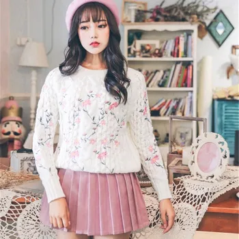 2018-coreean Toamna Pulover Femei Broderie de Iarnă Tricotate Femei poftă de mâncare pierde toate-meci cu mâneci lungi bottom pulovere Femme