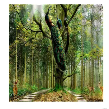 Perdele verzi de pădure păun cortina 3D Cortina de Lux Opace Fereastră Perdea de Living perdea de Pană de curent