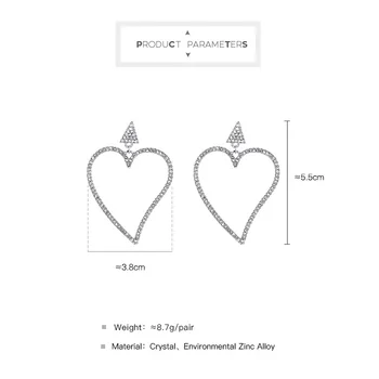 Coreea De Modă De Lux Cristal Geometrice Mare Dragoste Inima Picătură Cercei Pentru Femeile Fata De Culoare De Argint Farmec Lung Legăna Cercei