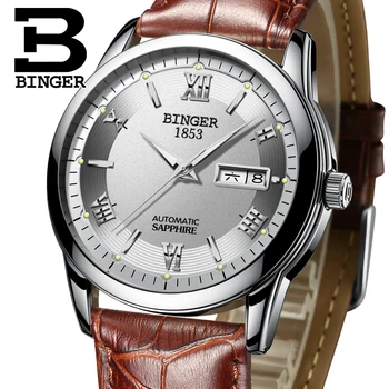 Elveția Bărbați Ceas de Lux Marca BINGER Ceasuri de mana Luminos Auto Mecanice Curea din Piele rezistent la apa de sex Masculin Ceas B-107M12