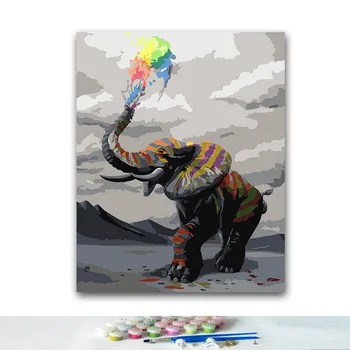 DIY de Colorat vopsea de numere Colorate elefant tablouri de numere cu kituri de 40x50 încadrată