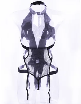 2018 M L XL Sexy din PVC Teddy Lenjerie de Moda Negru Erotic Gotic Femei Piele de Vinil deget in fund Lenjerie intima Lenjerie W850733