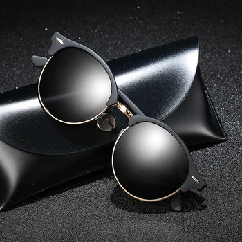 Clasic Femei Rotund Polarizat ochelari de Soare Barbati de Brand Designer de Polaroid Ochelari de Soare Femei, Cadru Metalic Negru Lentile pentru Barbati Femei