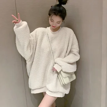 Femei Vrac Hong Kong-Cu Aromă De Lână De Miel Gât Rotund Pulover Gros De Lână De Toamnă Și De Iarnă Jachete Plin Pulover De Culoare Solidă