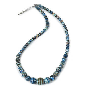 Amestecat cu dungi de culoare de diferite dimensiuni Albastru-venele de bijuterii Turcoaz colier, care este perfect pentru o femeie de spirit