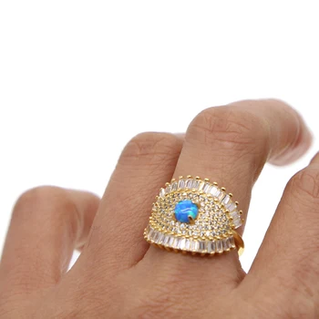 De lux turc deochi bijuterii bagheta cubic zirconiu CZ de culoare de aur femei fata de cadou albastru opal Gem scântei inel de piatră