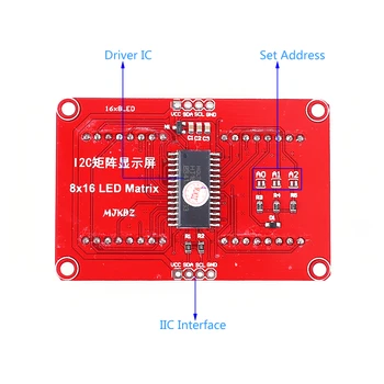 LED-Dot-Matrix Display Module Zăbrele Ecran DC 3.3 V, 5V HT16K33 Driver 16*8 Cascadă Compatibil 16x8 IIC Interfață