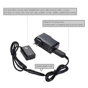 Np-Fw50 Dummy Baterie + 5V 3A Usb Adaptor de Alimentare Cablu cu Mufa de Alimentare de Înlocuire pentru Ac-Pw20 pentru Sony Nex-3/5/6/7 Serie A33 A3
