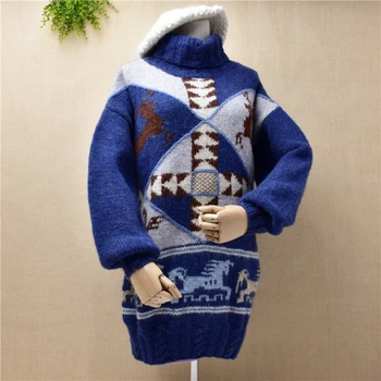 India Flok imprimare femei doamnelor mult turteneck pulover gros lână de mână tricotate pulover calduros iarna haine de moda de îmbrăcăminte