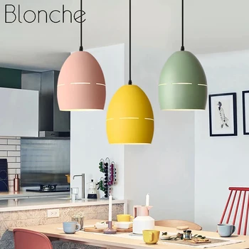 Blonche Nordic Lumini Pandantiv Fier de Artă Agățat Lampă E27 Macaron de Iluminat pentru Casa Living Dinning Room Decor de Metal corp de Iluminat