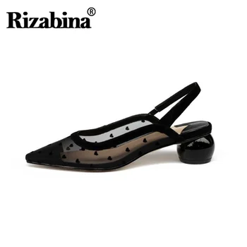 RizaBina 2020 Nou Polka-Dot Rotund-Toc Subliniat Toe Patru-Sezon Pantofi Sandale Ciudat Toc Alunecare Pe Pantofi De Partid Dimensiune 34-40