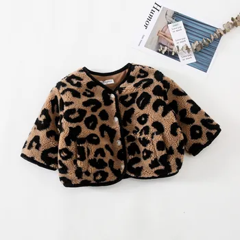 Moda de iarnă Copii Fete Leopard Gros Haine Calde Stil coreean Baieti Singur pieptul Lână Jachete Copil Îmbrăcăminte de Haine