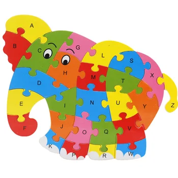 Desen animat Animale 26pcs scrisoare de Puzzle-uri Educaționale pentru Copii din Lemn de Jucarie Leu/Elefant engleză Alfabet Puzzle Montessori Copilul Cadou