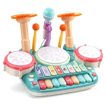 Instrument muzical de Jucarii Copii,Electronice Tastatură de Pian Xilofon Tambur Set de Jucării cu Lumini,cu Microfoane