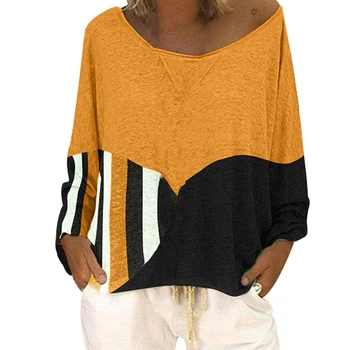 Femei cu Maneci Lungi Guler Rotund Mozaic de Culoare T-shirt Tee Vrac Top pentru Toamna TC21