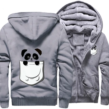 Amuzant Drăguț Panda În Buzunar Print Hoodie Haina De Iarna Barbati Casual Lână Groasă Cu Glugă Bărbați Îmbrăcăminte Caldă Trening Om Hoody Uza
