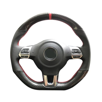 5D Fibra de Carbon&Gaură Volan din Piele Cusut manual Folie de Acoperire se Potrivesc Pentru Volkswagen Golf 6 GTI MK6 / Polo GTI / Scirocco R