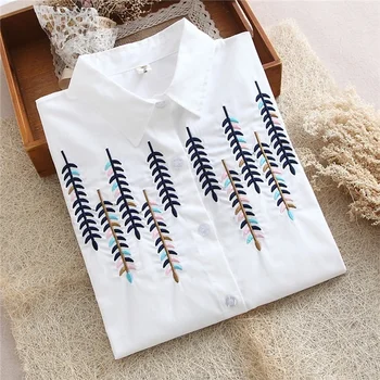 Noi Vara Ureche de orez Broda din Bumbac Doamnelor Biroul Tricouri Femei Top cu Maneci Lungi Designer Topuri Albe Formale Tricouri