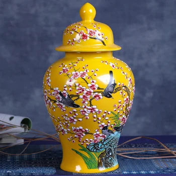 Jingdezhen Ceramică de masterat pictate manual pulbere galbenă email cerești vaze de flori recipient meserii din China ghimbir borcane