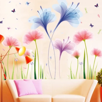 Mare de Flori Frumoase Autocolant Perete Romantic Roz Violet Lily Decal Dormitor Living Home Decor Tapet Detașabil Murală DIY
