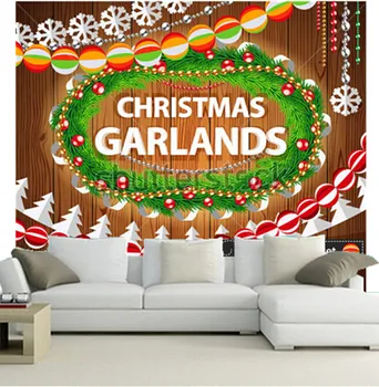 Personalizate 3D, picturi murale,Ghirlande de Crăciun Amplasat pe Fundal Lemn pentru Festive de Design,camera de zi canapea TV de perete tapet dormitor