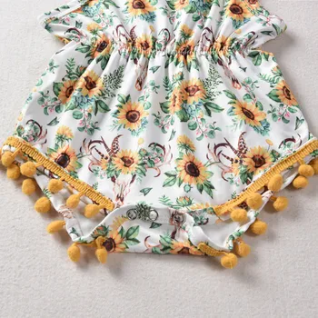 Copil Copil Salopete Bebe Fata De Copil Salopeta De Desene Animate Imprimate Floarea Soarelui Ciucure Romper Bodysuit Costume Salopeta
