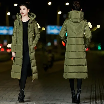 Femei X-long Parka M-6XL Wateproof Windproof -25degrees Sintepon de iarna stil de bază Solidă Slim plus dimensiune jacheta cu gluga haina