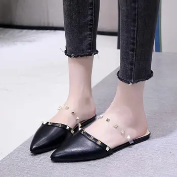 Sandale de Toamnă a Subliniat Plat a Calității Femei Papuci Jumătate Pantofi Papuci de casă Nit tv cu Jumătate bombeu Femei Papuci tendință Confortabil