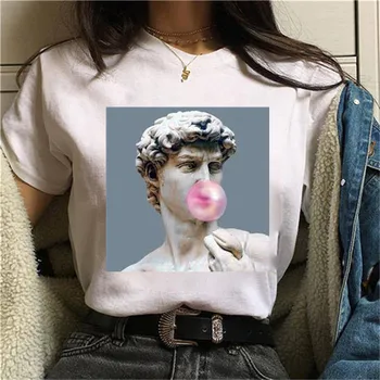 Amuzant, Vintage anii ' 90 Harajuku Distractiv David Statuie de Michelangelo Imprimare Vara Noua Moda Femei Casual T-Shirt, Blaturi