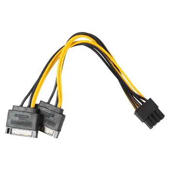 Dual SATA 15Pin de sex Masculin la PCIe 8pini(6+2) de sex Masculin placa Video Cablu de Alimentare