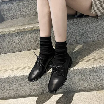 Femei pantofi plat iarna din piele handmade casual pantofi oxford pentru femei adidași vintage lady apartamente pantofi 2019 negru