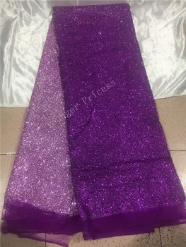 Shinny violet african sclipici tul tesatura stralucitoare YG-317 lipite sclipici paiete dantelă tesatura pentru spectacolul de modă sau de nunta