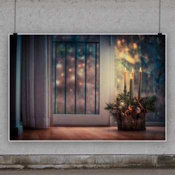 Yeele Scena De Noapte Windows Cortina Lumina Lumânărilor Fotografie Bokeh Pe Fundal Fotografic Decor Fundal Pentru Studio Foto