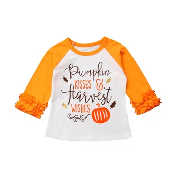 Toamna Zburli Maneca Lunga Dovleac, tricouri Bumbac Drăguț Fată Halloween Copil copii Copii Copii, Fete T-shirt