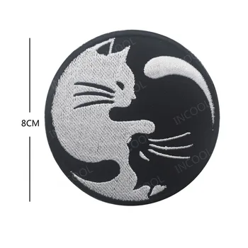 Alb negru Cat 3D Broderie Patch-uri Yin Yang Kung Fu Militare Patch-uri Tactice de Luptă Emblema Aplici Ecusoane Brodate