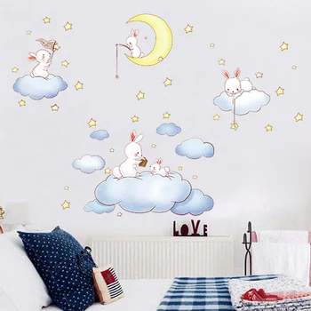 Băiat Fată Camera Cloud Luna Iepure Autocolant Perete Dormitor Pentru Camera Copii Decorative Autocolante Drăguț Dormitor, Pepinieră De Perete Decal Autocolante