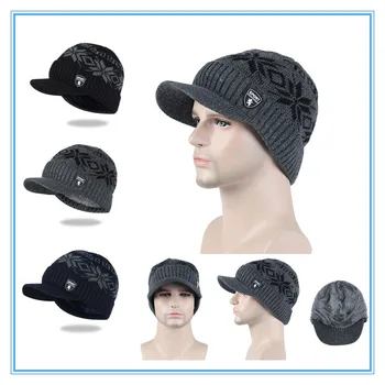 Plus de catifea Pălărie Tricotate Pălării de Iarnă Pentru Bărbați Chelioși Căciuli Capac de Cald Bărbați Șapcă de Baseball Snowblack Tipărite Schi Atins Capace