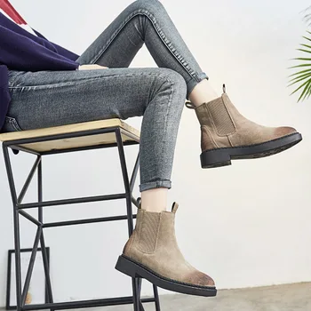 Botas mujer Pantofi Casual pentru Femei de Brand de Moda din Piele Chelsea Cizme Doamna chaussure Iarna Femeie încălțăminte cu Cizme de Blana