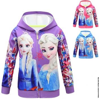 Disney Frozen Elsa Copii Hanorac Hanorac cu Fermoar cu Gluga Fete Adolescent de Desene animate 3D Kawaii Drăguț Cosplay Sacou