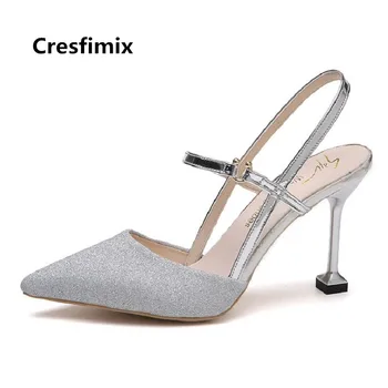 Cresfimix lady sexy argint stralucitoare pantofi cu toc femei de moda de nuntă de aur tocuri inalte dulce petrecere club de noapte pantofi c3404