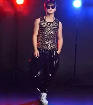 S-5XL Personalizabil !! 2018 Oameni Noi haine cantareata DG DJ Moda paiete aurii vesta pantaloni set de sex Masculin de performanță etapă costume