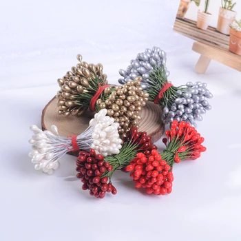 60PCS/Lot 5 mm Cap Dublu Stamen Artificiale Flori pentru Nunta Casa Decor de Crăciun DIY Coroană de flori Cadou Ambarcațiuni Berry Consumabile
