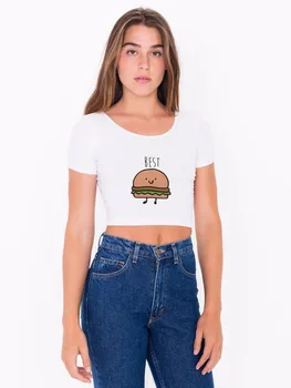 Casual, Sexy Gaura Femeie T-Shirt Nou Cel Mai Bun Prieten Print Crop Top Tricou Trunchiate Topuri Gol Afară Maneci Scurte Tee Shirt Femei