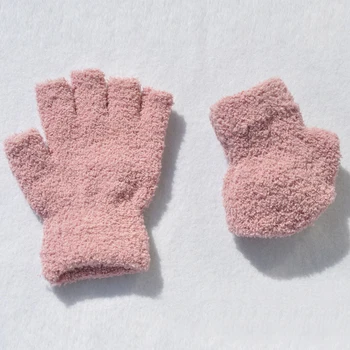 Coral Fleece Mănuși de Degete pe Jumătate degete Mănuși negre Confort Moale cu Blană de Culoare Solidă Două Mănuși pentru Bărbați Mănuși pentru femeie