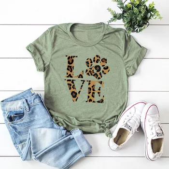 Leopard de Imprimare Inima Dragoste Tricouri pentru Femei de Moda cu Maneci Scurte Drăguț T-shirt Ziua Îndrăgostiților Topuri Harajuku Grafic Teuri pentru Femei