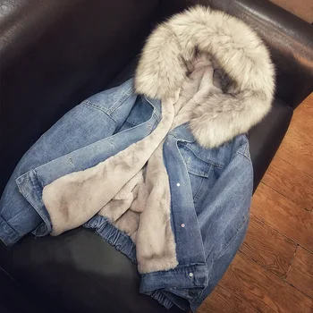 Iarna scurte versiunea coreeană cu gluga din bumbac Miei haină de lână femei sacou captusit îngroșat de Pluș denim haina de iarna femei